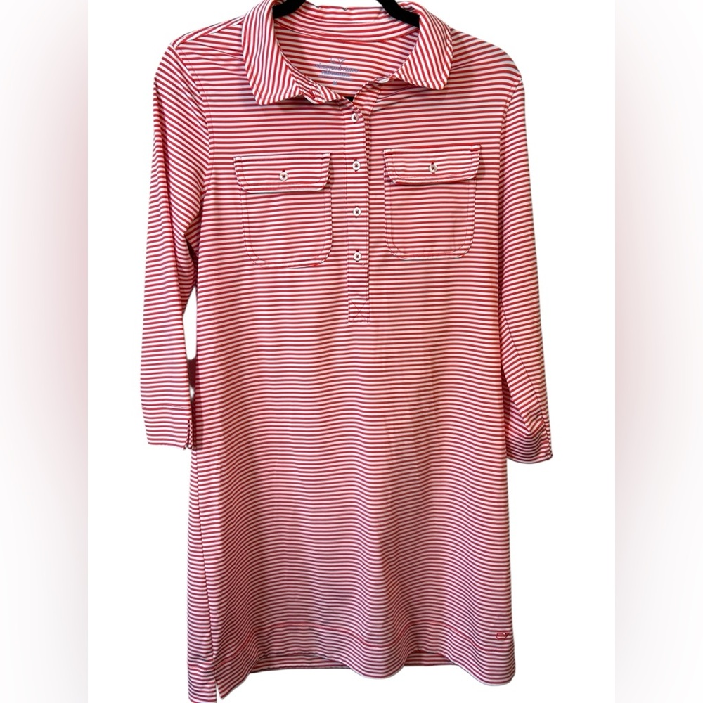 Vineyard Vines Performance UPF Striped Margot Shirt Dress Red White Size‎ Medium